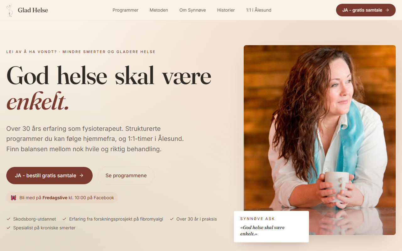 Ekte nettside bygget av Elvant for Glad Helse