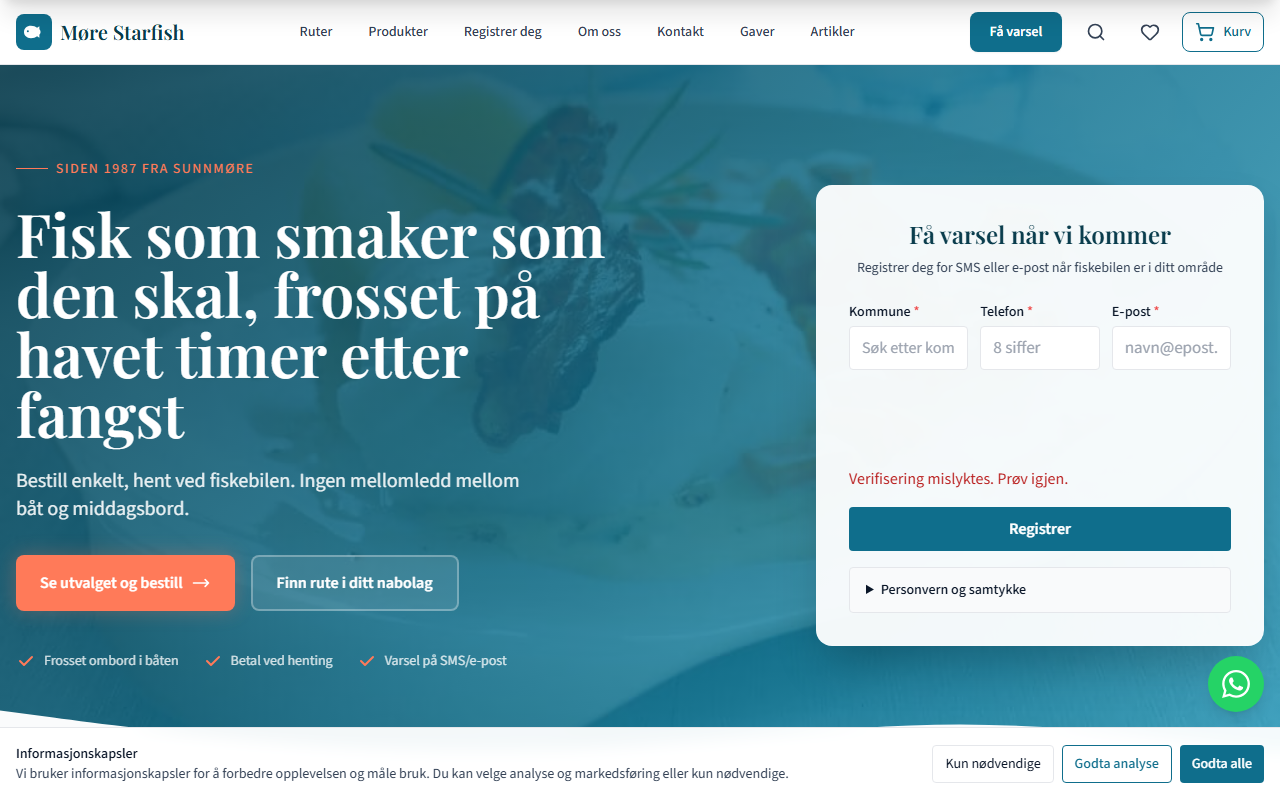 Ekte nettbutikk bygget av Elvant for Møre Starfish på Sunnmøre